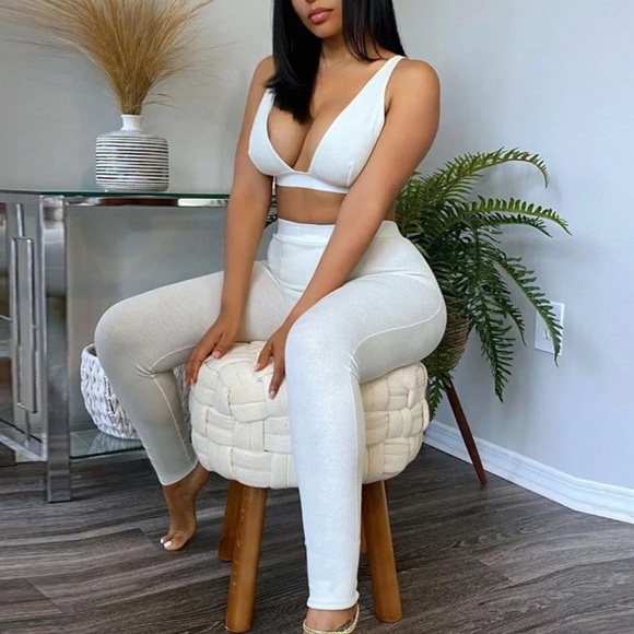 2 Piece Pants Lounge Set White - Picture 1 of 3